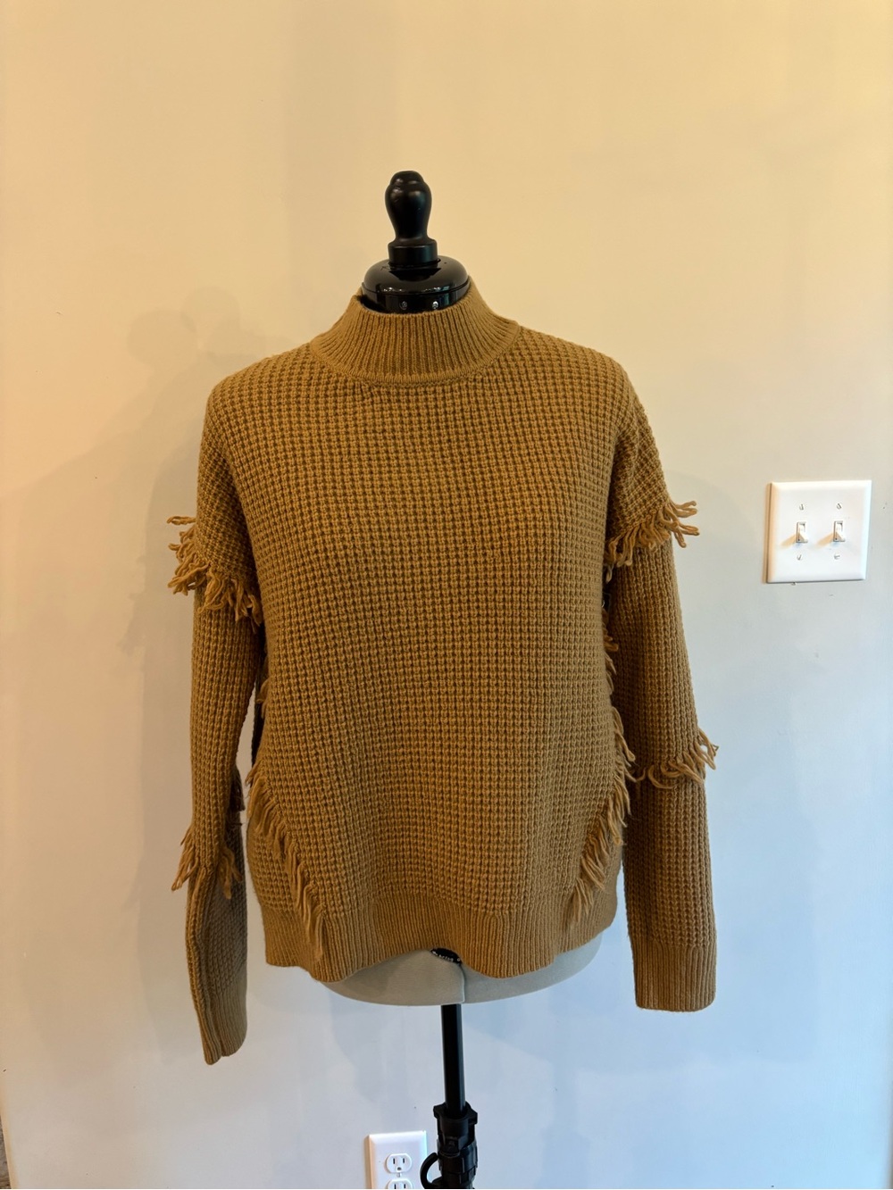 Michael Kors Fringe Detail Turtleneck Sweater Mustard Brown 0164